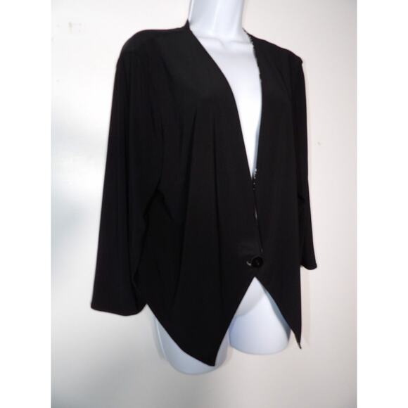 Nikki Poulous 1X Cropped Cardigan Reversible Black Abstract Shawl Cover Up - Picture 3 of 9